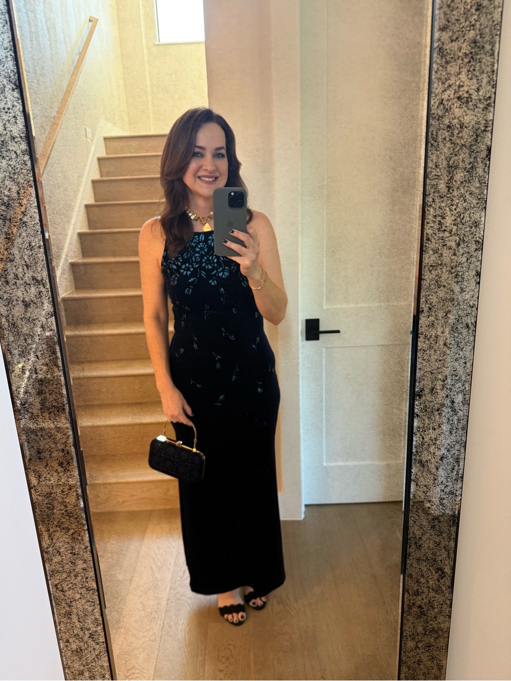 VINTAGE 90’s Navy Embellished Velvet Slip Dress - Women